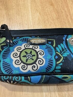 Spartina 449 Teal Blue Green Floral Wristlet